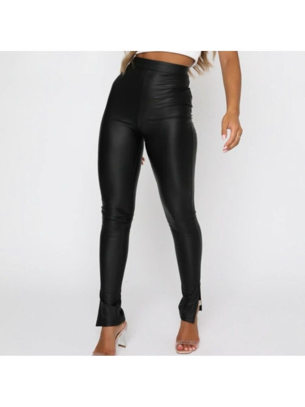 White Fox Boutique After Party Faux Leather High Waist Pants Black XS